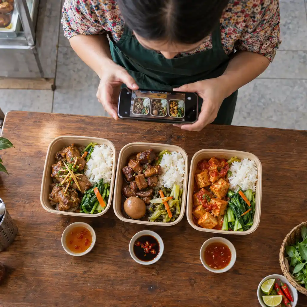 Các món cơm hộp được chụp để làm menu bán đồ ăn trên Facebook