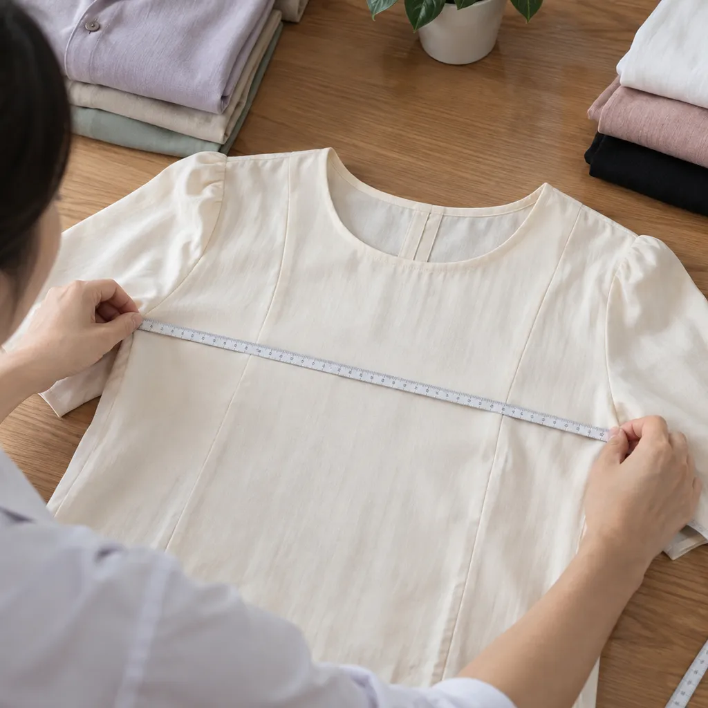 Đo áo sơ mi thực tế để xây dựng bảng size quần áo.